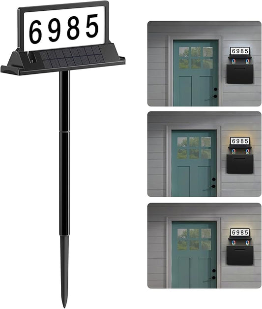 Solar Address Sign for House Numbers – Dual-Sided LED & Dual-Sided Solar Panels, 3 Color Modes, IP65 Waterproof Address Plaque, Strong Magnetic/Stake/Wall Mount, Dusk-to-Dawn for Mailbox Yard Driveway