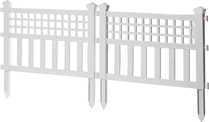 Gardenised Plastic Outdoor Decor Garden Flower Edger Fence, Border, Set of 4 Panels, White