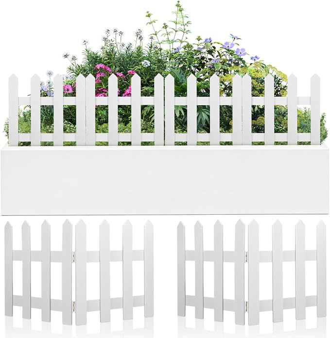 DOITOOL White Picket Fence Garden Border, Wood Decorative Garden Fence Animal Barrier Landscape Fencing Border for Dogs, Flower Bed, Yard and Patio Outdoor Decor (Total Length: 120cm, Height: 30cm)