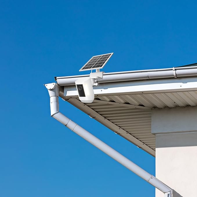 6W Solar Panel with Gutter Mount for Ring Cameras,Stick Up Cam, Stick Up Cam Pro, Outdoor Cam Plus Battery, Spotlight Cam Plus/Pro with Waterproof Cable and USB-C to Barrel Plug Adapter (White)