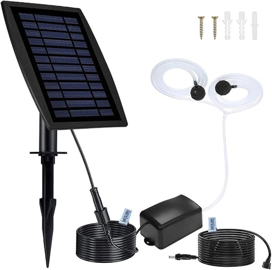 Solar Air Pump for Fish Pond, 10 + 10 ft Extension Cable, 20 Hours Output,3 Modes, Hoses and Bubble Stone, Solar Powered Oxygenator Aerator Bubbler for Small koi Pond