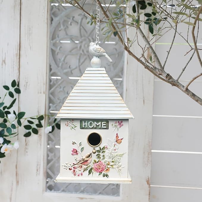 Vintage Hanging Birdhouses for Outdoors Metal Bird Houses for Outside Unique Bird Nest for Bluebird Wren Chickadee Sparrow Bird Nest Box for Garden Patio