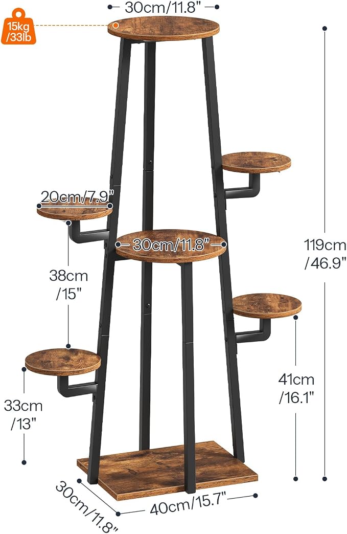 HOOBRO Plant Stand Indoor with Grow Lights, 7-Tier Plant Shelf for Multiple Indoor Plants, 47.2" Corner Plant Stand Organizer with Metal Frame, for Living Room, Balcony, Patio, Rustic Brown BF04DHJ01
