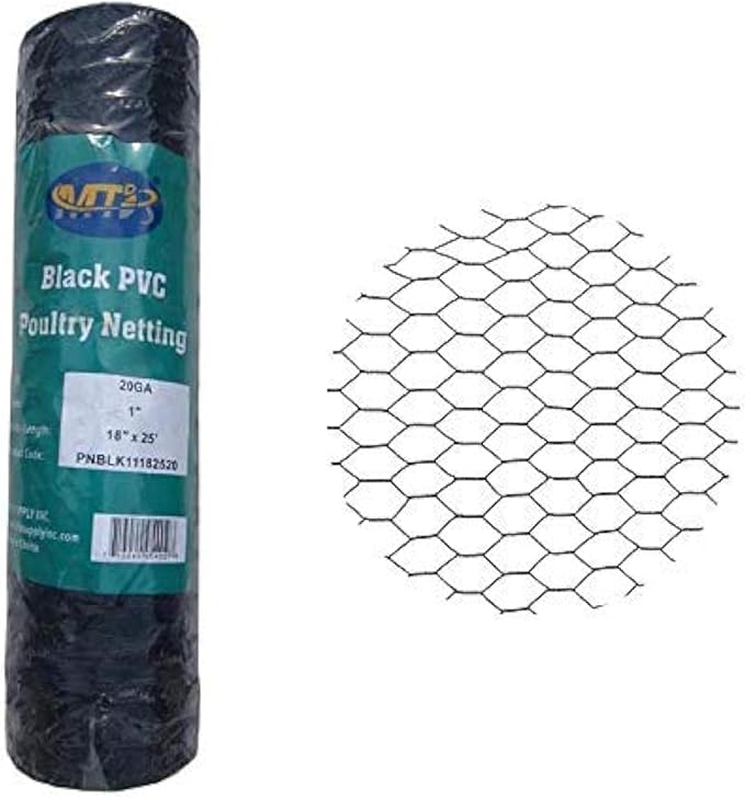 PVC Hexagonal Poultry Netting Chicken Wire 18" x25' x 1" Mesh 20GA Black