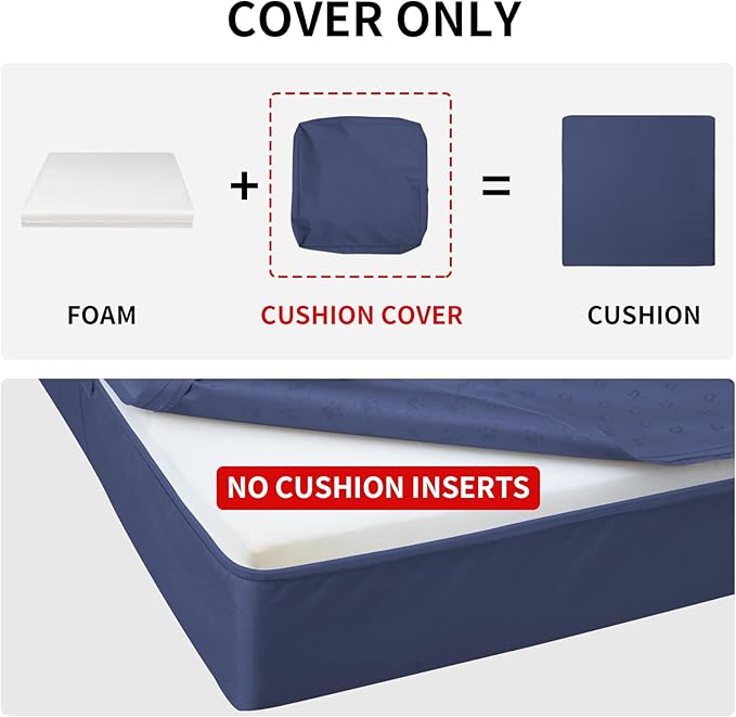 Easy-Going Waterproof Patio Cushion Covers ONLY Cover 24x24x4 inch 4 Pack Replacement Non-Slip Outdoor Seat Cushion Slipcover with Zipper. Navy