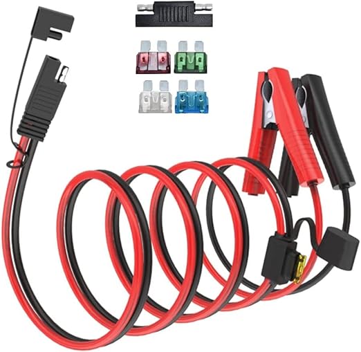 ELFCULB 10AWG 5FT SAE Connectors, Battery Alligator Crocodile to SAE, SAE Quick Release Adapter to Alligator Clips Quick Disconnect Cable,with 5 Fuse,for Solar Panel Cars Motorcycles Battery Charger