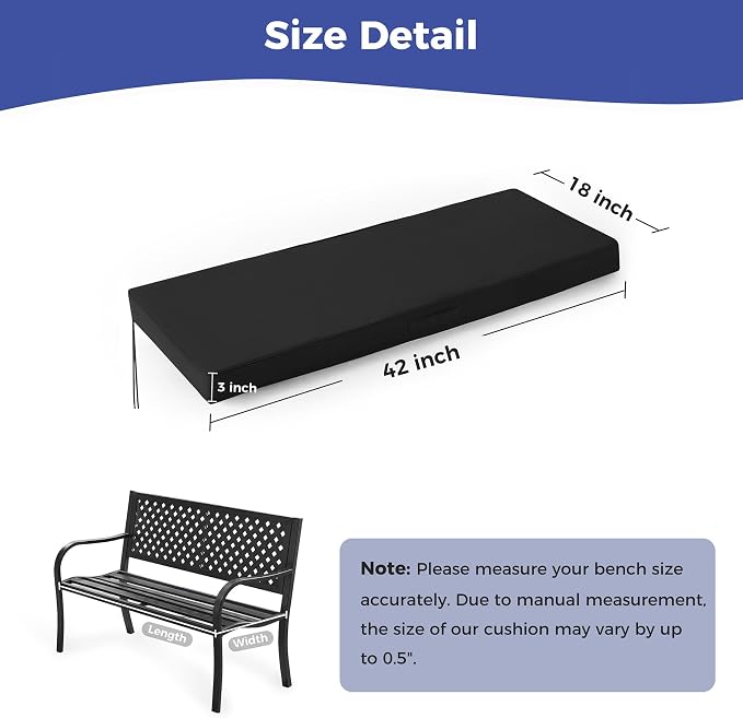 IPYNBAP Outdoor Bench Cushions for Outdoor Furniture, 42x18x3 Inch, Waterproof Bench Pillow, Fade Resistant Long Bench Seat Pads for Garden, Indoor, Porch Swing, Black