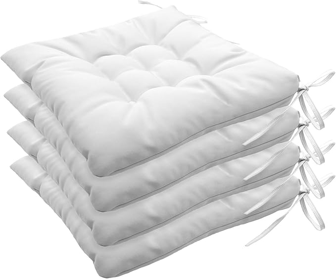 Outdoor Indoor Tufted Chair Cushions, Seat Cushions with Ties, Chair Pads Waterproof for Porch Kitchen Office Garden Cream 16" x 16", Set of 4