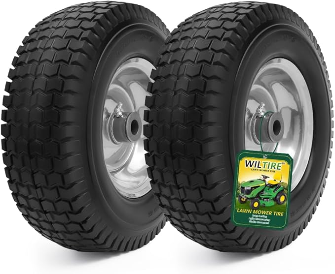 13x5.00-6 Flat Free Tire and Wheel Assemblies (2 Pack),13 x 5 x 6 Solid Rubber Tires and Wheel for Riding Lawn Mower - With 3/4" Bushings (Extra 5/8" Bushings) and 3" Centered Hub (Grey)