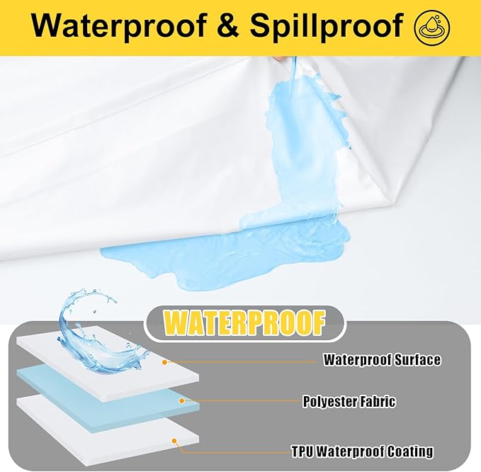 Smiry Picnic Table Cover with Bench Covers, Waterproof Elastic Fitted Polyester Tablecloths for 5 Ft Rectangle Tables, Washable Windproof Tablecloth for Camping, RV & Outdoor (White, 30x60 Inches)