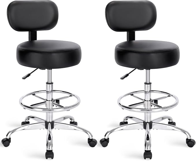 SUPERJARE Drafting Chair with Back, Set of 2, Swivel Barstools, Adjustable Height Rolling Stool with Footrest, Standing Desk Chair for Counter Height Desk, Shop, Home & Kitchen, Clinic & Studio, Black
