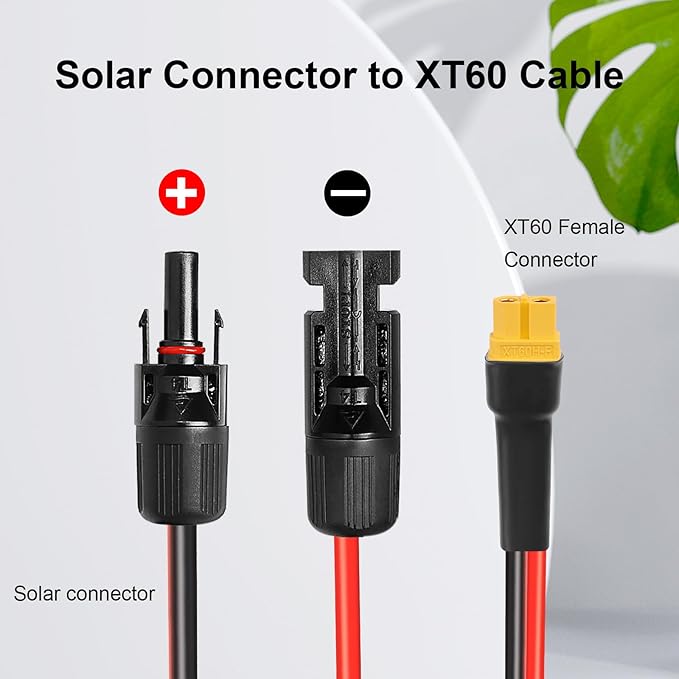 XRDS -RF Solar Connector to XT60 Cable 40FT, 10AWG Solar to XT60 Female Extension Cable, 600V Rated Power Cable for Solar Panels, Batteries, Power Stations – Heavy-Duty High Current Transfer