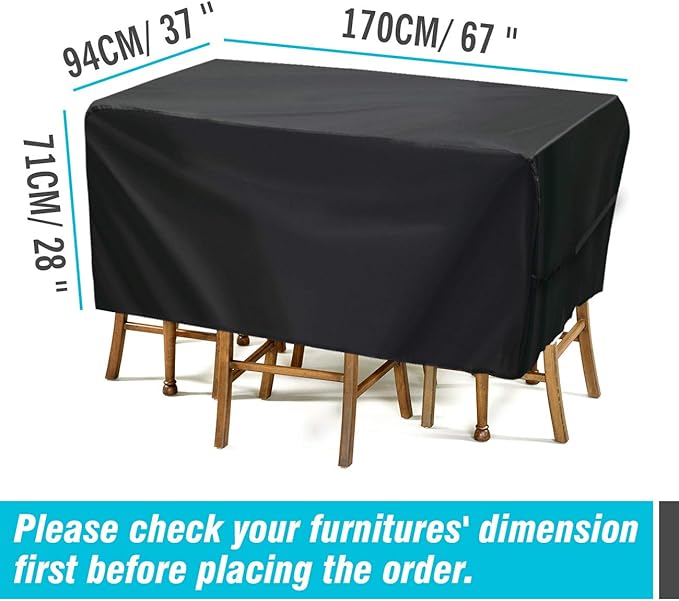 Velway Patio Furniture Cover Outdoor, Waterproof Rectangular Patio Table Chair Sofa Set Cover, 67”Lx37”Wx28”H, All Weather Oxford Tear-Resistant Material with Zipper Carrying Bag Windproof Buckles