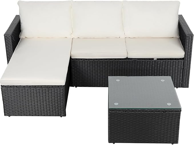 Shintenchi 4 Pieces Patio Furniture Sets, Outdoor Sofa Patio Sectional Sets All Weather, Wicker Rattan Seating Sofa Couch withwith Cushions & Coffee Table for Yard, Garden, Porch, Poolside (Beige)