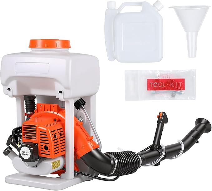 Gas Powered Backpack Fogger, 43cc 2-Stroke Engine Garden Sprayer, 3.7 Gallon Tank Insect Control Cold Mist Duster for Agricultural Lawn and Farm Use, 32ft Spray Range Red