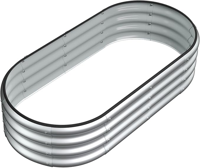 4x2x1 FT Oval Metal Raised Garden Bed, Elevated Garden Planter Box Outdoor, Trough Planter for Outdoor Plants, Flower, Vegetables, Fruit, Herbs (Silver, 1PC)
