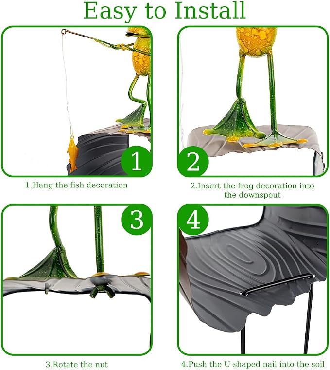 Frog Metal Gutter Downspout Extensions, Animal Gutter Downspout Decorative, Outdoor Splash Block Sculpture Garden Decor, Waterproof Gutter Guard Garden Statue Ornaments for Lawn,Yard
