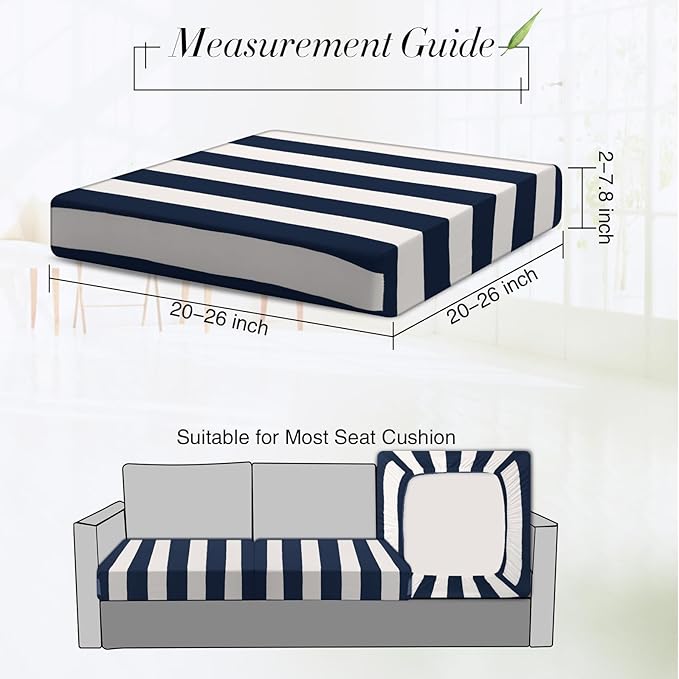 Newwiee 8pcs Patio Stretch Cushion Covers Stripe Outdoor Cushion Covers Replacement Patio Furniture Couch Slipcover Sofa Chair Seat, Thin Fabric Breathable Soft Flexibility Protector(Navy Blue)