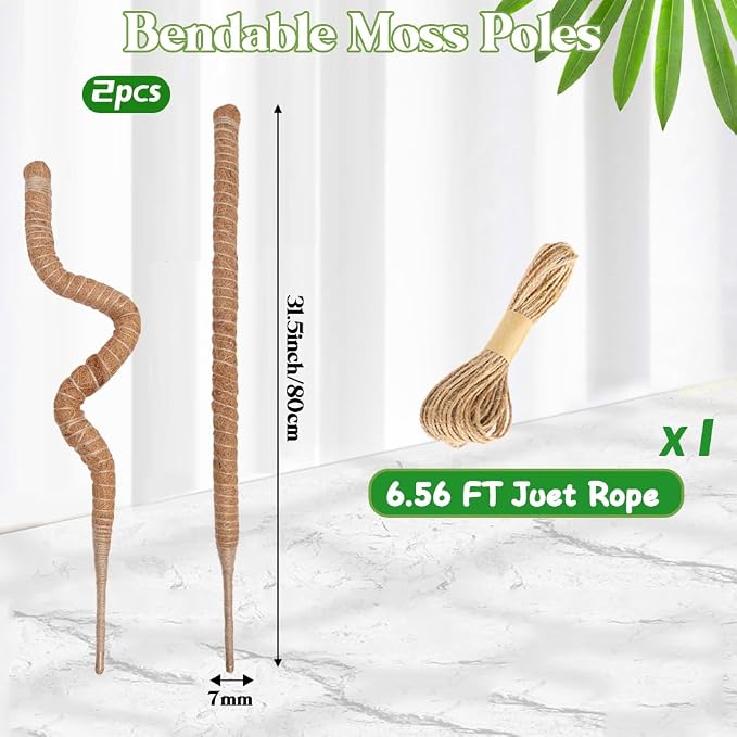 Moss Pole 2 Pack 32 Inch Monstera Plant Support Bendable Moss Pole for Monstera Plants Indoor Handmade Coco Coir Pole Plant Sticks Support Stakes for Potted Plants Philodendron to Grow Upwards