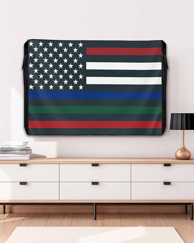 American Flag Outdoor TV Cover 70 to 75 In Weatherproof, Red Green Blue Stripes 600D Oxford With Waterproof Zipper, USA Flag Outside Flat Screen Protector Size 68"W x 42"H x 4.5"D