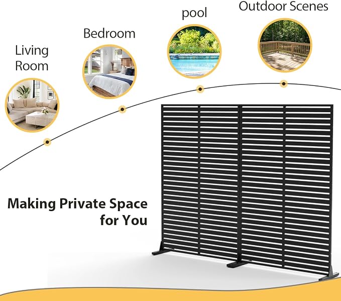 Outdoor Privacy Screen 72" H×47" W HDPE Freestanding Decorative Privacy Panel Fence with Stand 6 Panel, Air Conditioner Fence Panels, Privacy Screen for Patio Backyard,Balcony, Pool