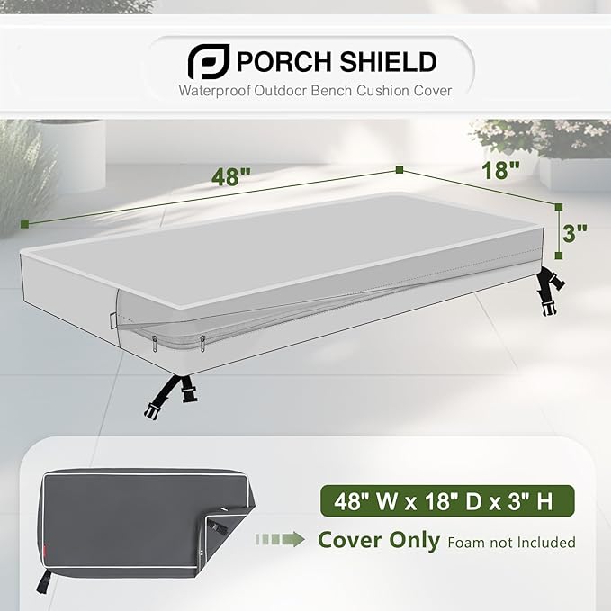 Porch Shield Outdoor Bench Cushion Cover – Waterproof Swing Cushion Cover for Patio Furniture Loveseat (Not Insert) Dark Grey 48" W x 18" D x 3" H