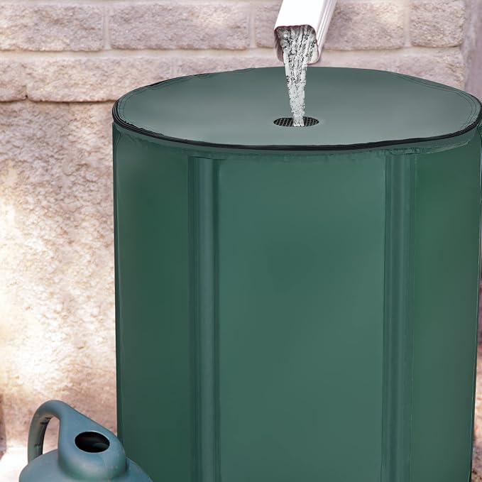 Goflame Rain Barrel Water Collector Portable Foldable Collapsible Tank,Spigot Filter Water Storage Container, Green (60 Gallon)