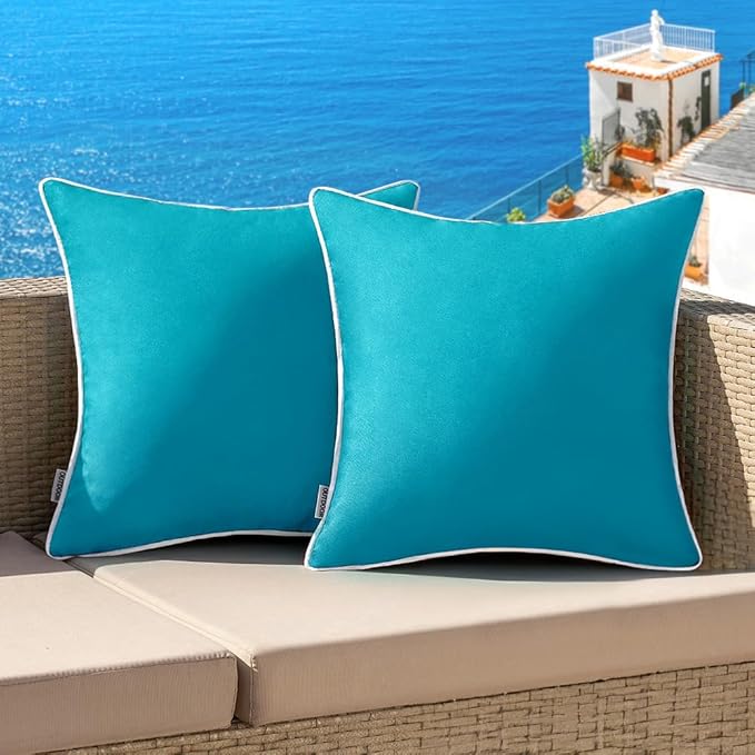 MIULEE Pack of 2 Outdoor Waterproof Pillow Covers Decorative Farmhouse Throw Pillow Covers Square Solid Color Couch Cushions Spring for Patio Tent Bed Sofa Living Room 20x20 Inch Teal Blue