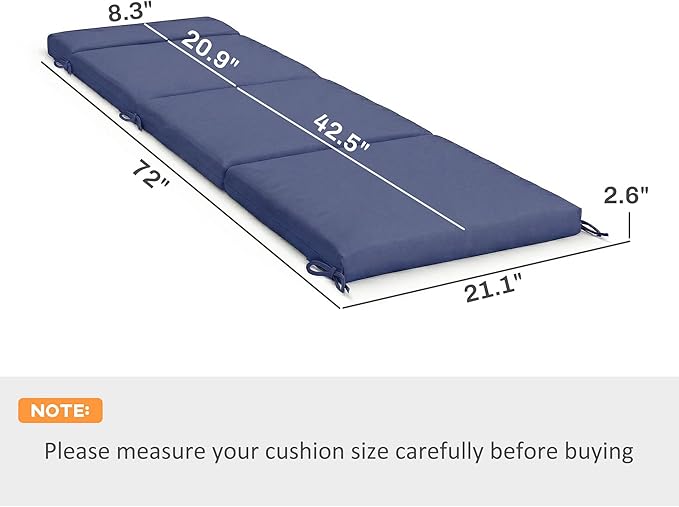 Outsunny Outdoor Chaise Lounge Cushions Set of 2, Chaise Lounge Cushions with 6 Ties, High-Density Foam, 72 x 21.1 x 2.6 Inch Water-Repellent and UV-Resistant for Patio, Poolside, Navy Blue