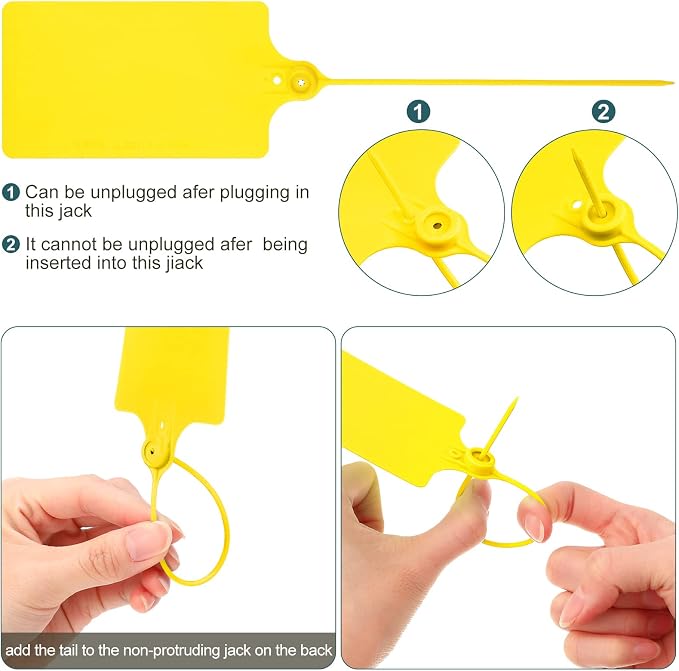 300 Pieces Plastic Tags Blank 2.3" x 10" Waterproof Plastic Shipping Tags Yellow Zip Tie Label Tags Bag Tags for Labeling Security Seals Writable Marker Ties Hanging Tags