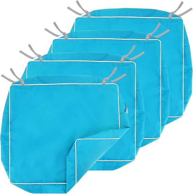 Porch Shield Patio Cushion Covers Replacement Set 4 Waterproof Fade Resistant Outdoor Chair Seat Cushion Slipcovers 20 x 18 x 4 inch, Peacock Blue