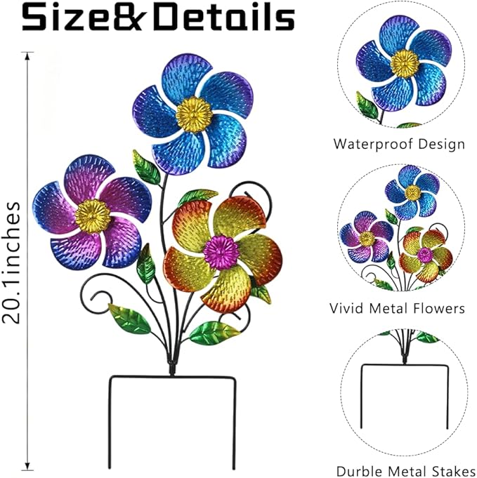 Wind Spinner Outdoor,Waterproof Metal Garden Windmill with Flowers,Pinwheels for Yard and Garden, Flower Wind Sculpture & Spinner for Patio Lawn Decor