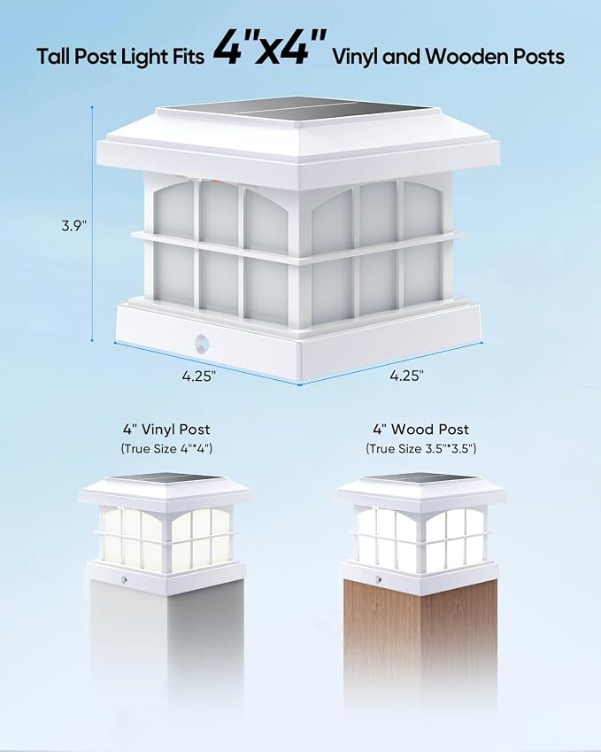 PARTPHONER RGBCW Solar Post Cap Lights 12-Pack, 9 Colors 3 Modes Fence Cap Lights, Bright Solar Outdoor Waterproof LED Deck Lighting for Fence Garden Deck Patio Porch Decor 4x4 Vinyl/Wood, White