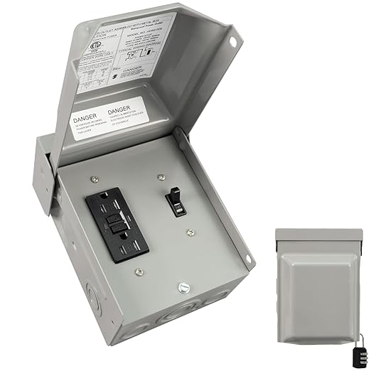 15Amp WRTR GFCI with 15Amp Switch Power Outlet Box 125V, Heavy Duty Lockable Weatherproof Outdoor Electrical Panel, Outdoor Receptacle for EV Generator Camper Motorhome, ETL Listed, HDS2-009