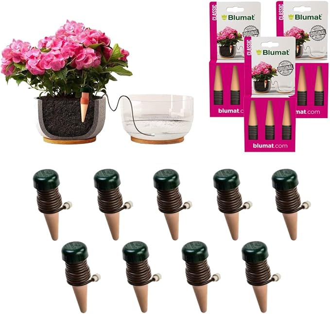Blumat Classic Self-Watering Stakes - Prevents Overwatering and Underwatering for Healthy Growth While You are Away - Ideal for Indoor Plant Watering, 9 Pack, wo Adapter