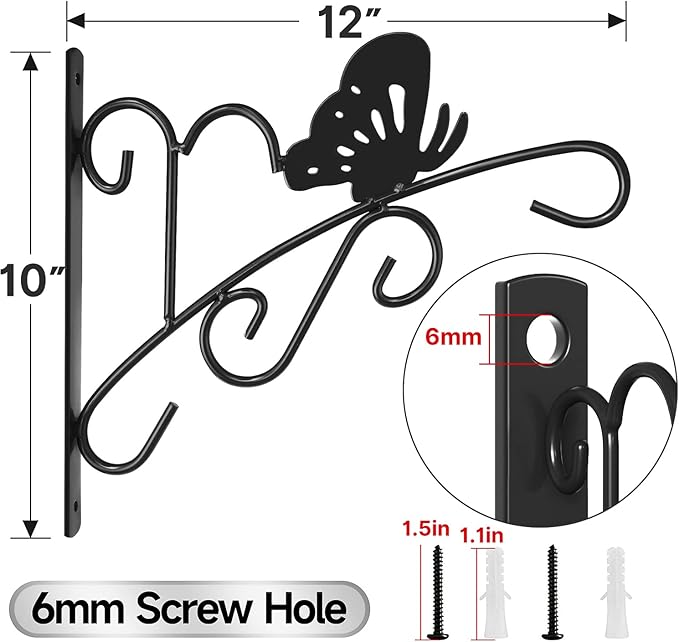 AMAGABELI GARDEN & HOME 2 Pack Hanging Plant Hanger Outdoor 11 inch Metal Hanging Brackets Fence Wall Hooks for Flower Baskets Bird Feeders Lanterns Wind Chimes Rust-Resistant Black