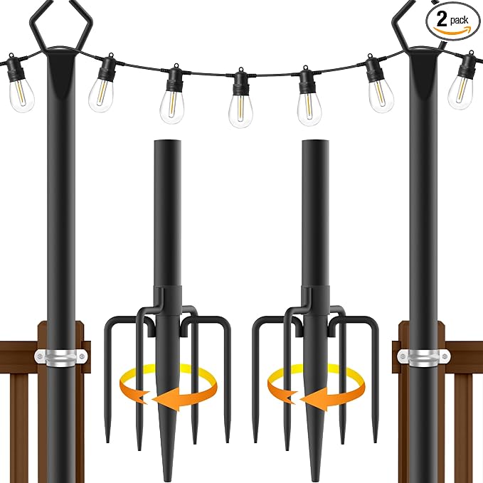 AILBTON 2 Pack 10Ft String Light Poles,Light Poles for Outside String Lights,Outdoor Light Poles with Fork,Metal Pole Stand for Patio,Backyard,Deck