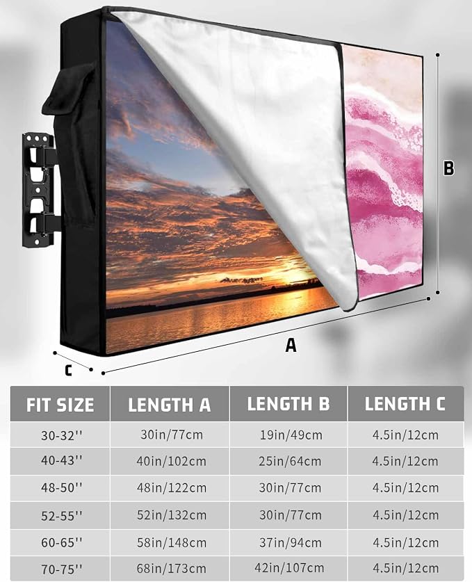 Outdoor TV Cover for Outside Flat Screen,Beach Ombre Water Ripple 600D Thick Waterproof Weatherproof Outdoor TV Screen Protector with Zipper for 40 to 43 Inch Flat Screens Rose Red Abstract Geometric
