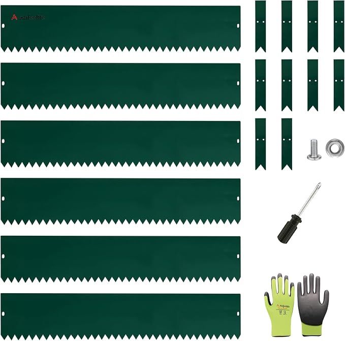 A ANLEOLIFE 20FT Galvanized Steel Landscape Edging, 6-Pack 40" L x 8" H Hammer-in Metal Garden Border with 10 Stakes for Lawn, Pathway, Flower Beds – Green