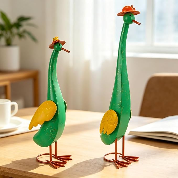 22" Duck Garden Statue Set of 2 Metal Ducks | Outdoor Decor Porch Animal Figurine Yard Art Sculptures Rustproof Lawn Ornament for Outside Patio Backyard Decorations