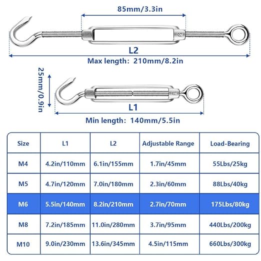 TooTaci 1/8" Wire Rope Kit, 100ft 304 Stainless Steel Cable 7×7 Strands, M6 Turnbuckles for Cables Wire, Aircraft Cable Heavy Duty with Turnbuckle Tensioner Kit for Strings Light Hanging
