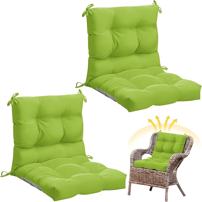 Marsui 2 Pcs Outdoor Indoor High Back Chair Cushions Patio Furniture Tufted Pillow with Ties Water-Resistant Replacement Outdoor Rocking Chair Cushions, 42 x 21 Inches (Fruit Green,Solid Color)