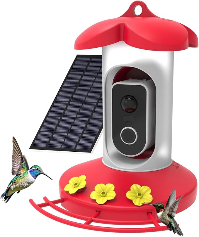 Hummingbird Feeder with 4K Camera, Smart Hummingbird Feeder 4G Camera Solar Powered with AI Identify, Auto Capture Bird Videos & Motion Detection, Ideal Gift for Bird Lovers