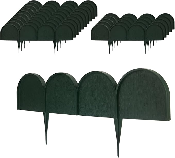 Evelyne Garden Border Edging in Half Round (Semicircle) Arched Design - 15pcs Green Yard Landscaping Fence Liner Lawn Edge Barrier - 20ft. Kit of Decorative Lawn Landscape Panels Elements