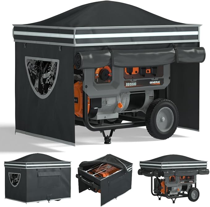 Generator Tent With Bracket, Generator Cover Whlie Running, 32X24X24 inches, Roof Design Without Water Accumulation, 1680D Marine Canvas Production+Heavy-Duty Stainless Steel Bracket, Black