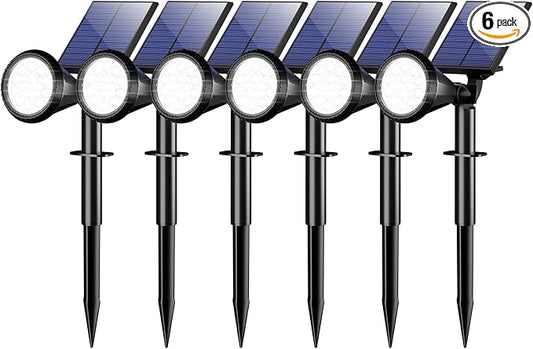 WELALO Solar Spot Lights Outdoor Waterproof IP65, 6 Pack 4 Lighting Modes Solar Powered Landscape Spotlights with Auto On/Off, Solar Garden Christmas Yard Pathway Wall Lights for Outside, Cool White