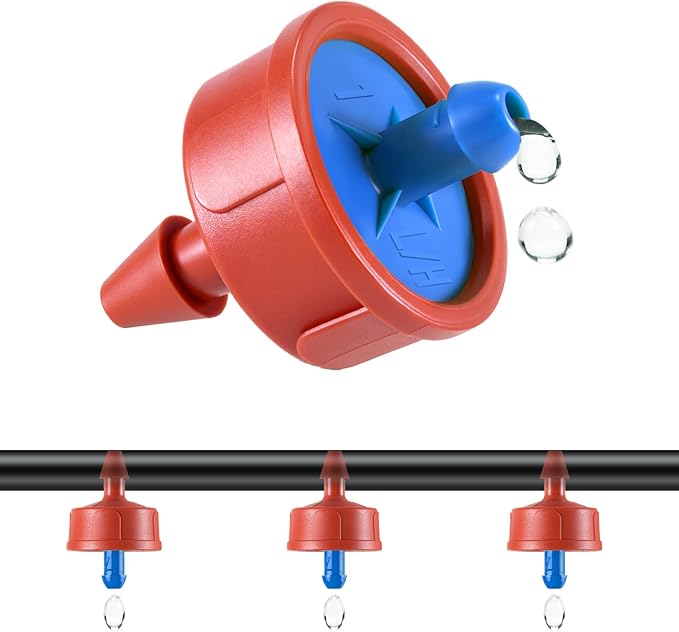 50 PCS 0.5 GPH Pressure Compensating Drip Irrigation Spot Watering Dripper, Gentle Flow Anti-Clog Drip Irrigation Emitters Heads Irrigation Drippers Parts for Indoor Outdoor Small Potted Plants