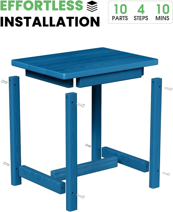 Outdoor Side Table, HDPE Small Outdoor Table, Adirondack Side Tables, Outside End Tables for Patio, Porch, Deck, Pool, Weather Resistant (Navy Blue)