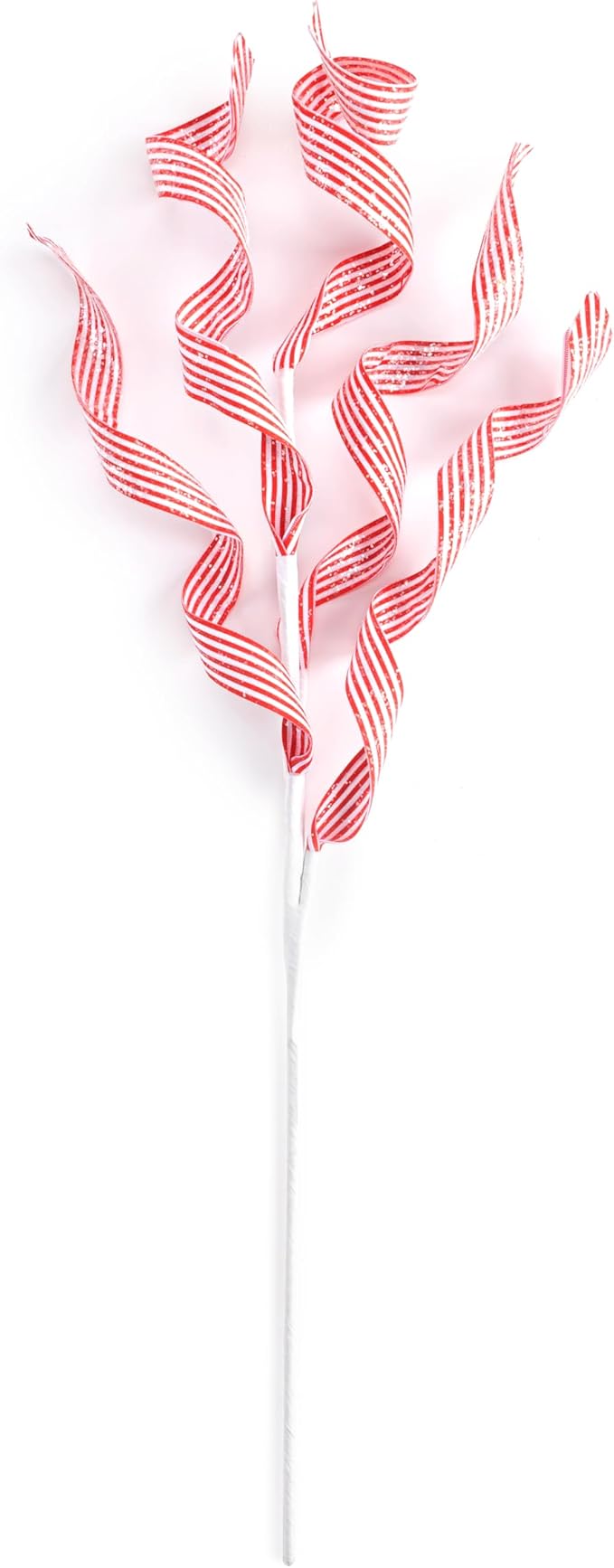 DEMDACO Festive Holiday Glitter Spray Pick 5 x 28 Inch Polyester and Wire Red and White Curly Ribbon