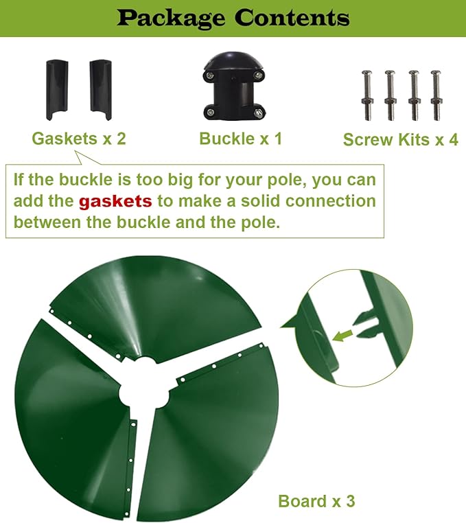 19 Inch Wide Squirrel Baffle for Bird Feeder Pole, Outside Pole Mount Stopper & Bird House Guard for Outdoor Shepherd’s Hook, Green, 1 Pack